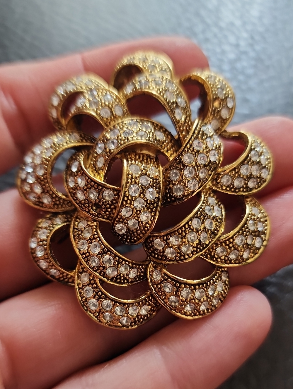 Gold Crystal Pave Floral Brooch Pin - Women's Jewelry